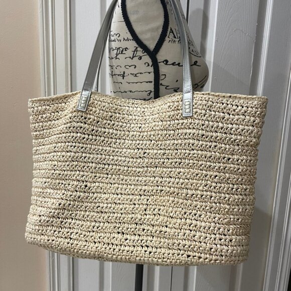 CROCHET STRAW TOTE BAG Boho chic INC AESTHETIC SUMMER BEACHY - Picture 6 of 13